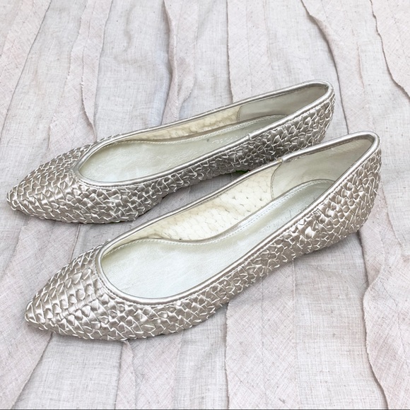 Marc Fisher Shoes - Marc Fisher Taanya Silver Metallic Woven Flats 7M
